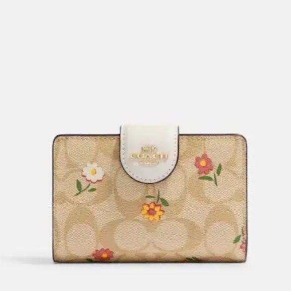 NEW Medium Corner Zip Wallet In Signature Canvas With Nostalgic Ditsy Print - Picture 8 of 11